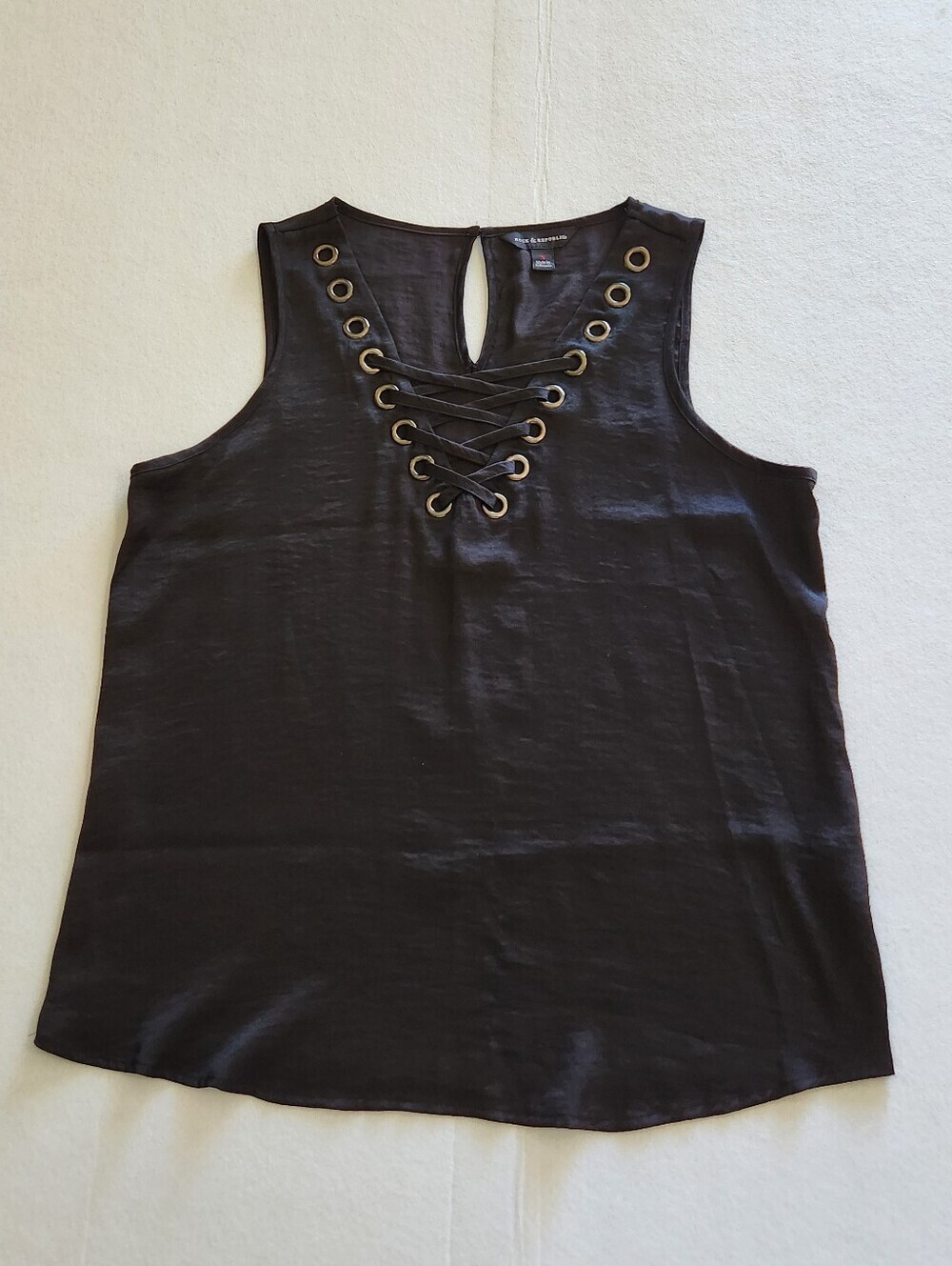 Rock & Republic Black Lace-Up Sleeveless Tank Size Small